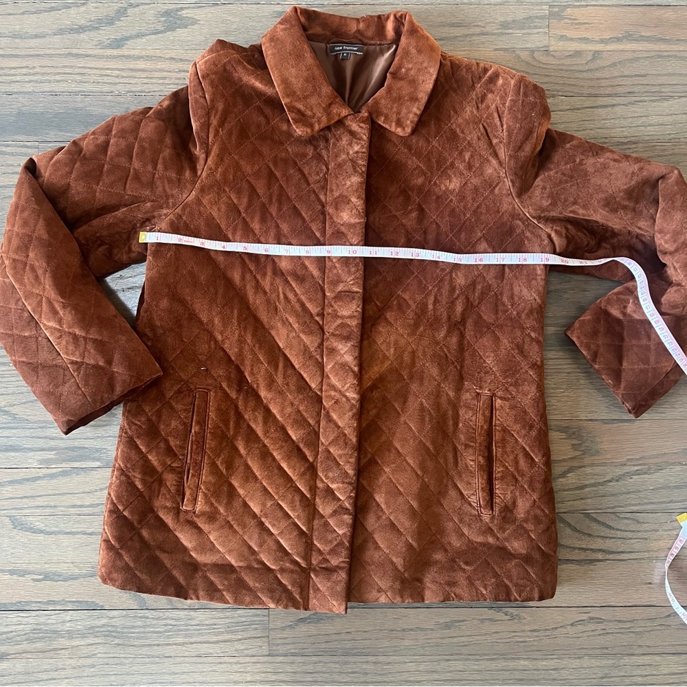 100% Leather Jacket Brown Chore Coat Quilted Women’s Medium Boxy Western - Picture 2 of 8